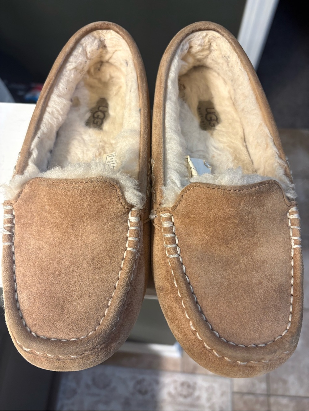 UGG Suede Slip-On Loafer Slippers in Chestnut Brown